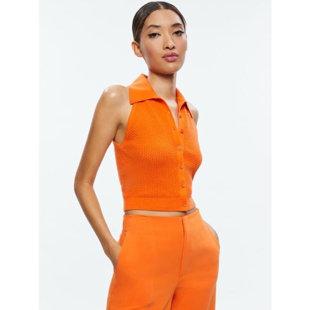 Alice + Olivia Miles Collared Tank In Mango Orange Size XS